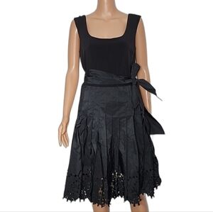 Antonio Melani Black‎ Dress Fit & Flare Size 10 Medium Pleated Waist Cut Out Hem
